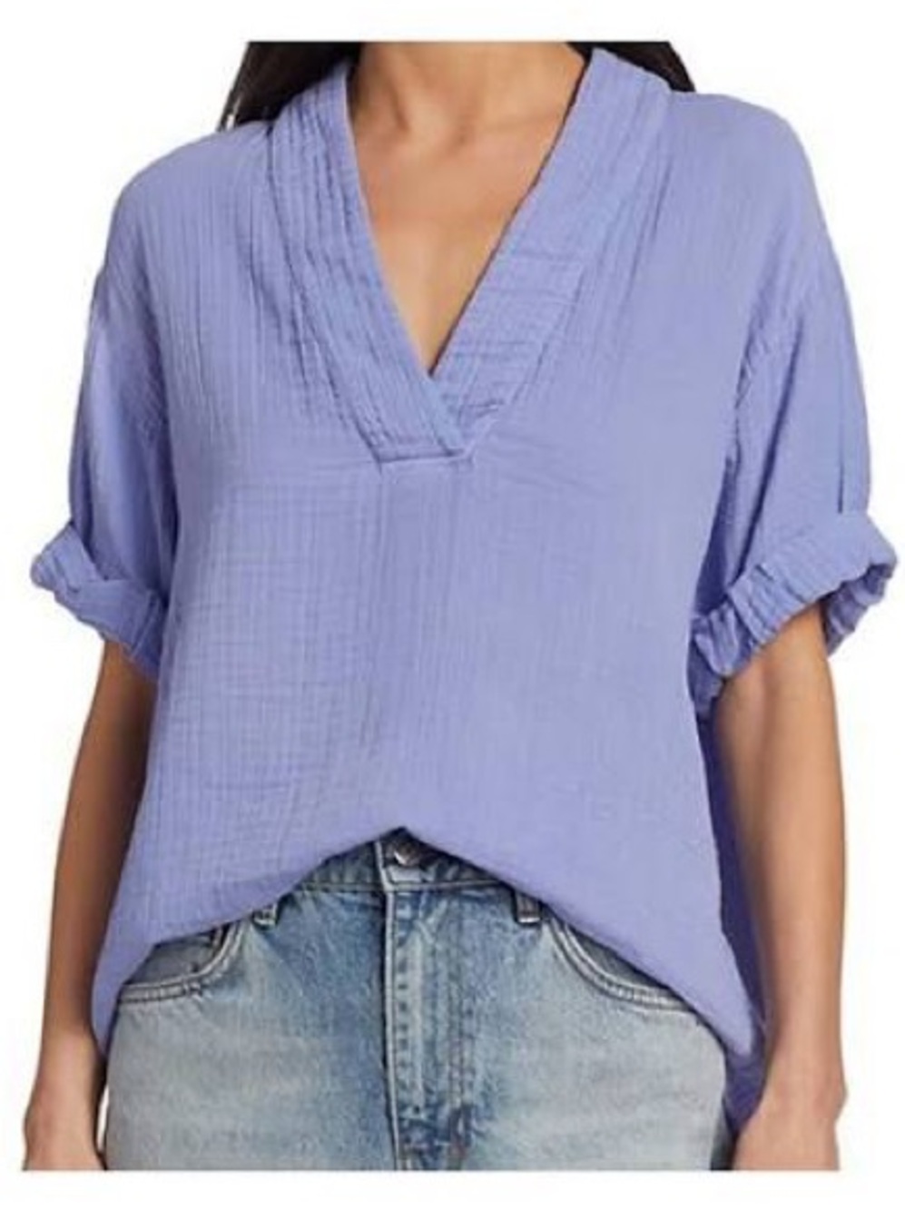 XiRENA Periwinkle Avery Top V-Neck Gauze Tunic 100% Cotton